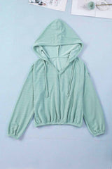 Green Loose Fit Ribbed V Neck Hoodie Sweatshirts & Hoodies JT's Designer Fashion