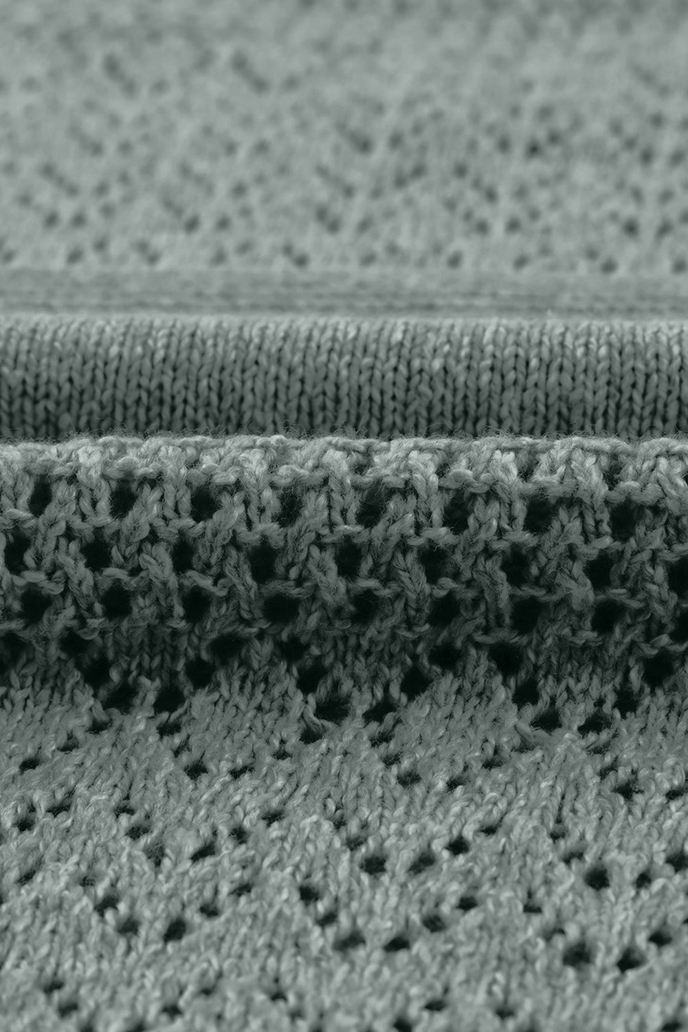 Mist Green Eyelet Pattern Detail V Neck Drop Shoulder Sweater Sweaters JT's Designer Fashion
