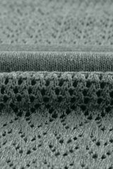Mist Green Eyelet Pattern Detail V Neck Drop Shoulder Sweater Sweaters JT's Designer Fashion