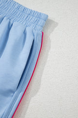 Beau Blue Color Block Stripes Elastic High Waist Active Shorts Casual Shorts JT's Designer Fashion