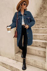 Blue Contrast Flap Pocket Single Breasted Teddy Coat Coats JT's Designer Fashion