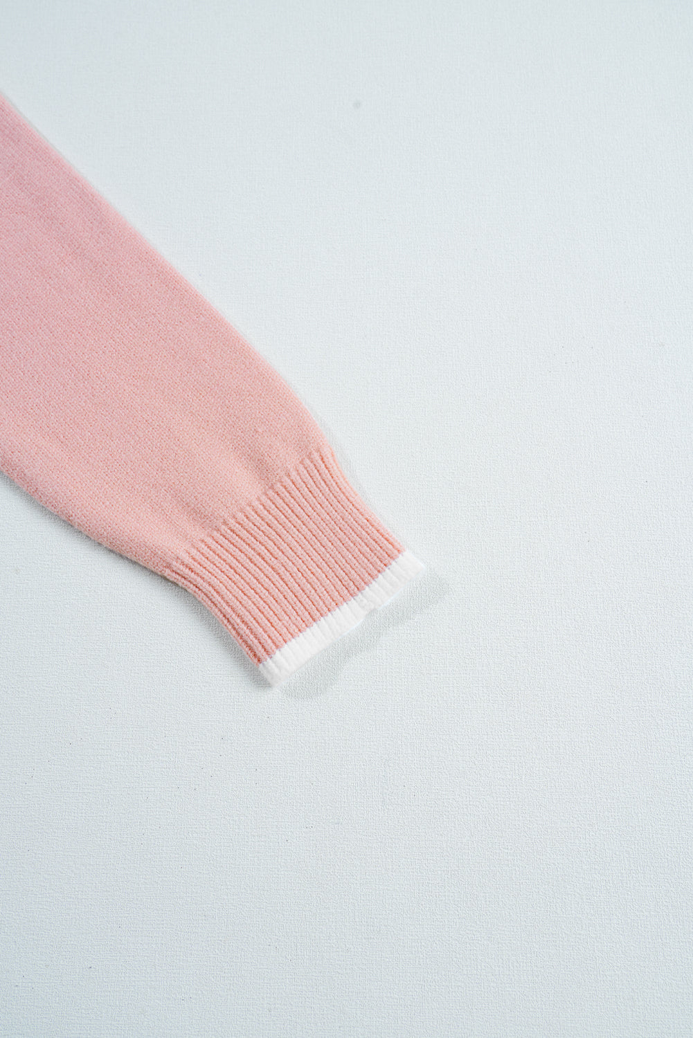 Light Pink Ruffled Bowknot Ribbed Trim Long Sleeve Sweater Sweaters JT's Designer Fashion