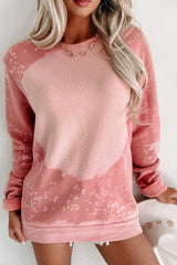 Pink Bleached Round Neck Pullover Sweatshirt Sweatshirts & Hoodies JT's Designer Fashion
