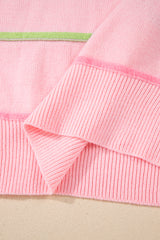 Pink Rainbow Stripes Drop Shoulder Baggy Henley Sweater Sweaters JT's Designer Fashion