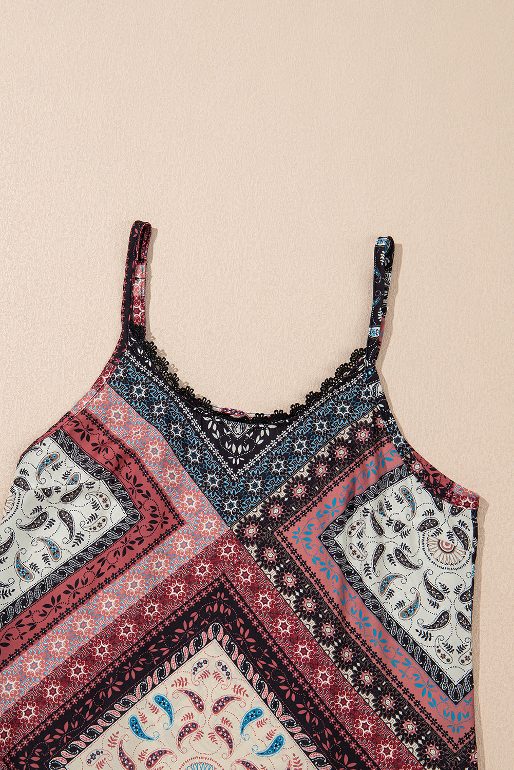 Red Geometric Paisley Print Sleeveless Shift Mini Dress Mini Dresses JT's Designer Fashion