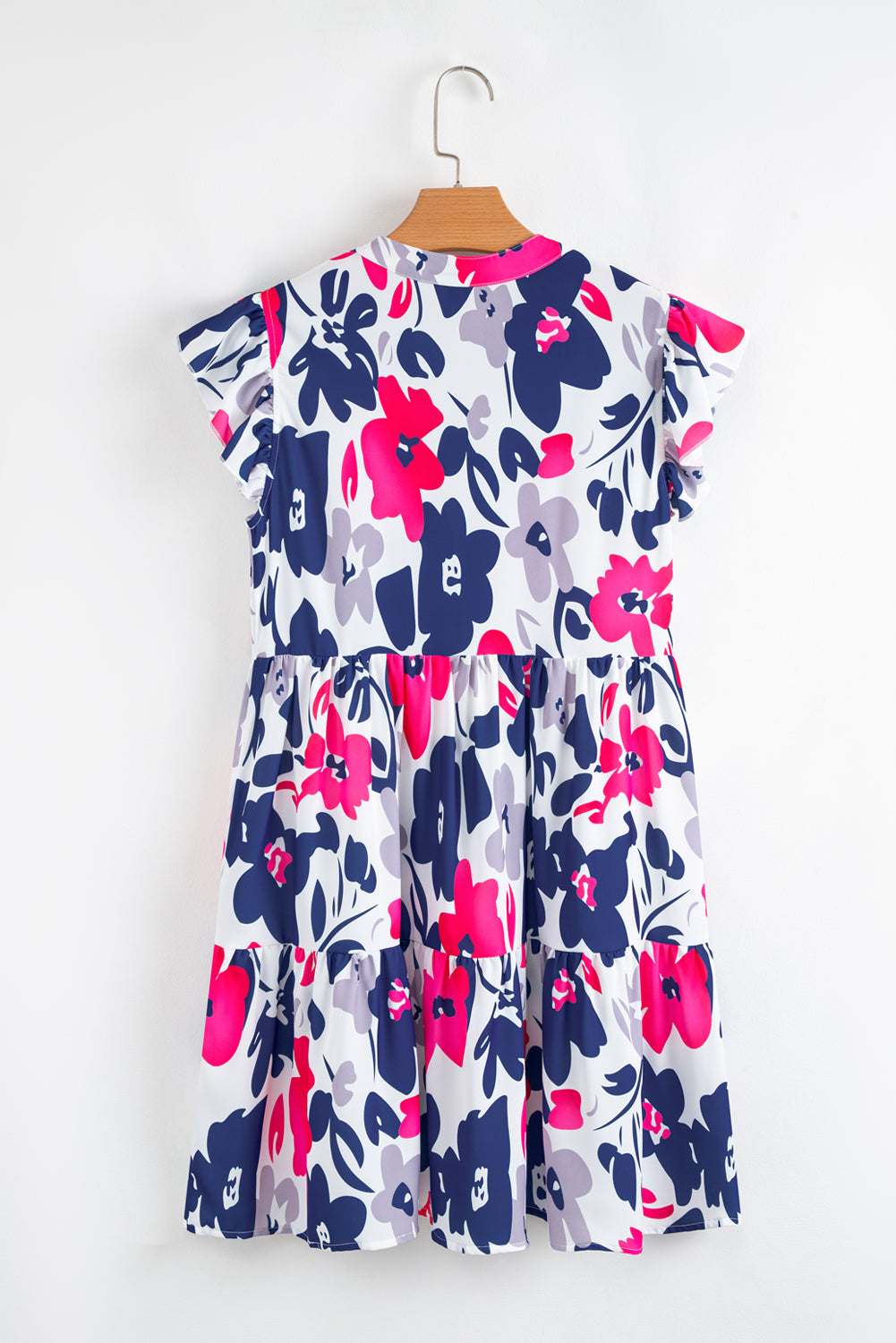 Fashion Floral Print Notched Neck Flutter Sleeve Mini Dress Floral Dresses JT's Designer Fashion