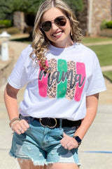 White Mama Leopard Brush Stroke Graphic T Shirt Graphic Tees JT's Designer Fashion