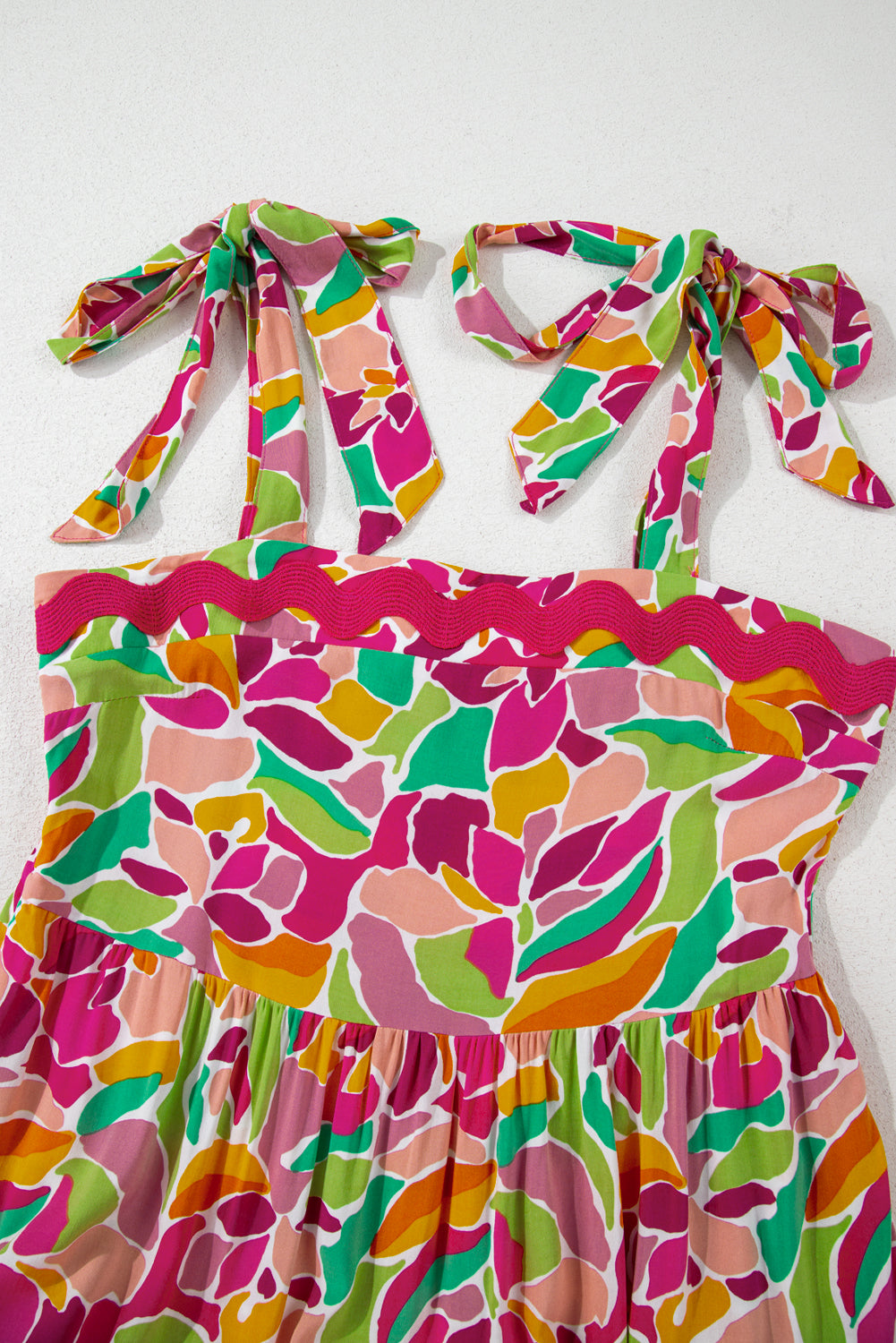 Multicolour Floral Tied Straps Ricrac Trim Long Dress Maxi Dresses JT's Designer Fashion