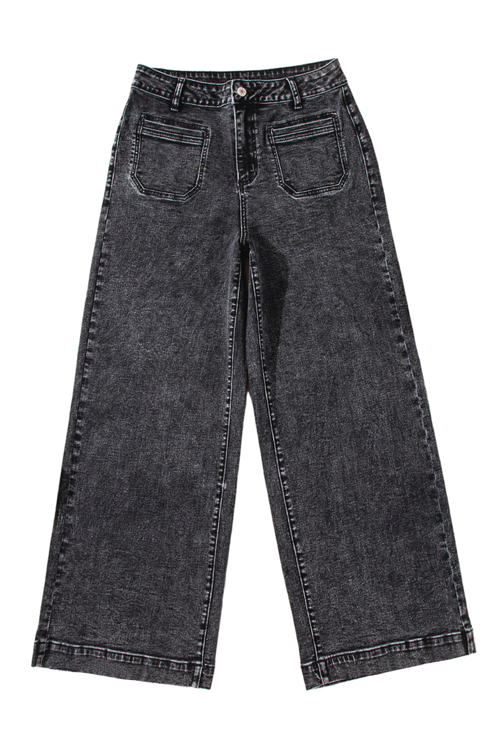 Black Chic Patch Pocket Straight Leg Loose Jeans Jeans JT's Designer Fashion
