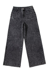 Black Chic Patch Pocket Straight Leg Loose Jeans Jeans JT's Designer Fashion