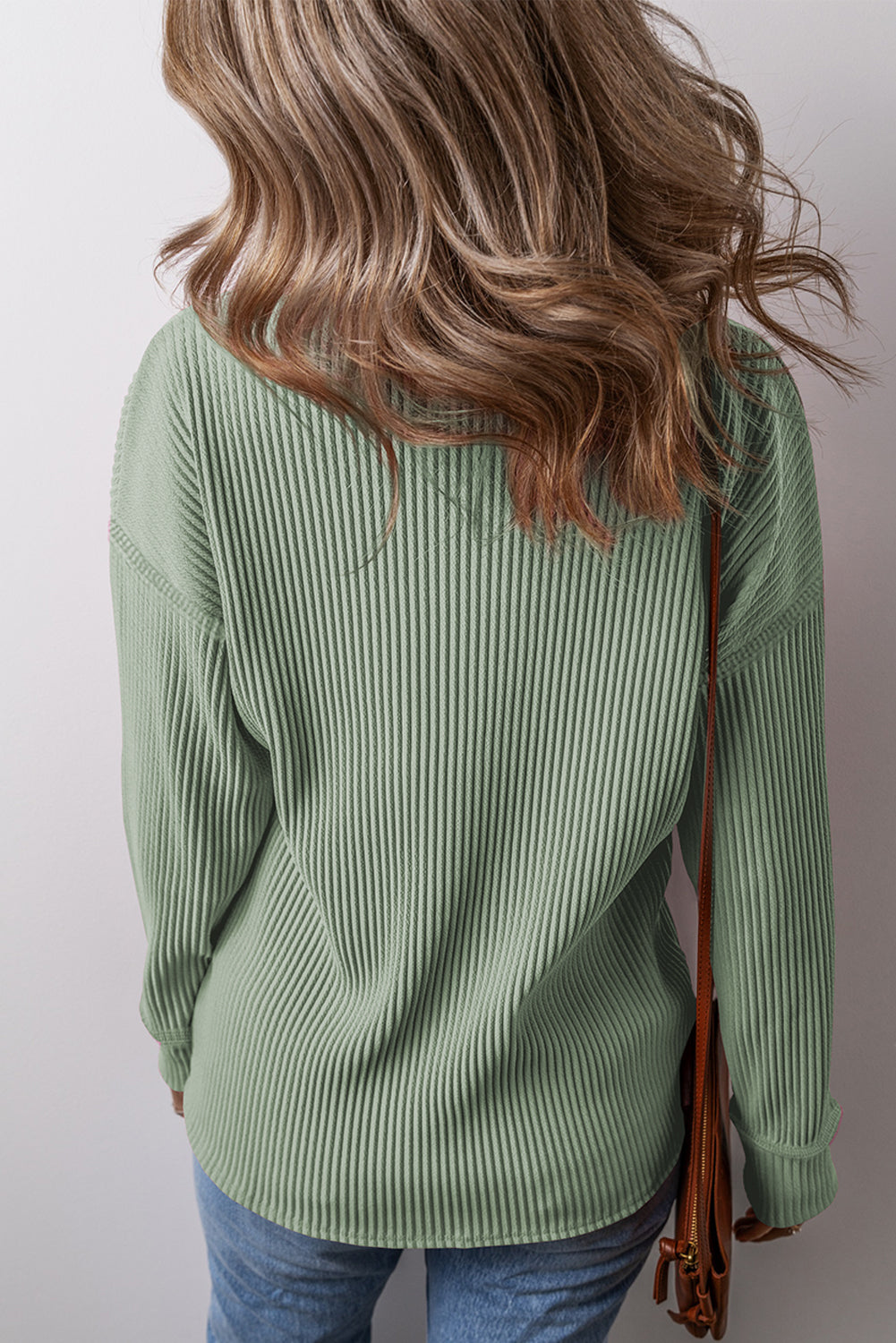 Clearly Aqua Solid Color Corded Drop Shoulder Long Sleeve Top Long Sleeve Tops JT's Designer Fashion