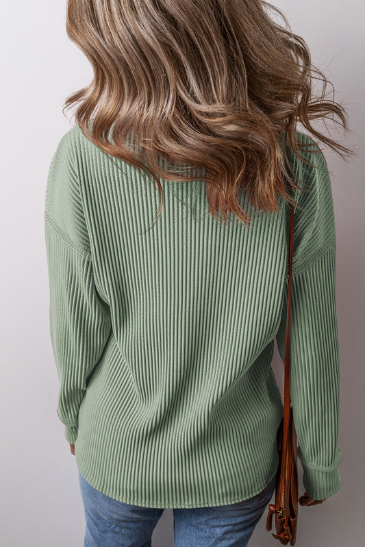 Clearly Aqua Solid Color Corded Drop Shoulder Long Sleeve Top Long Sleeve Tops JT's Designer Fashion