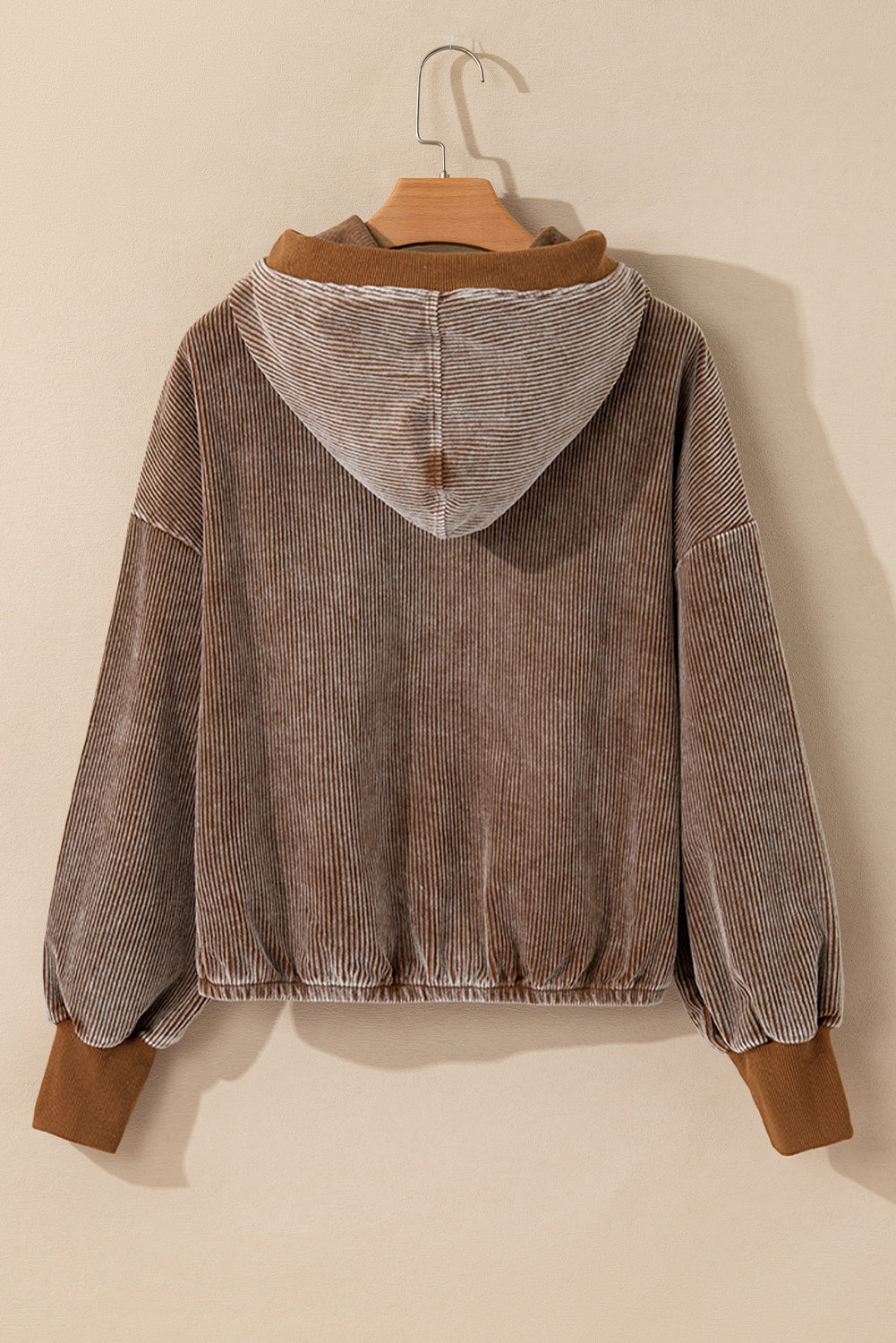Chestnut Half Zipper Kangaroo Pocket Drawstring Corduroy Hoodie Sweatshirts & Hoodies JT's Designer Fashion