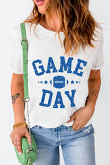 White GAME DAY Rugby Football Graphic Crewneck T Shirt Graphic Tees JT's Designer Fashion