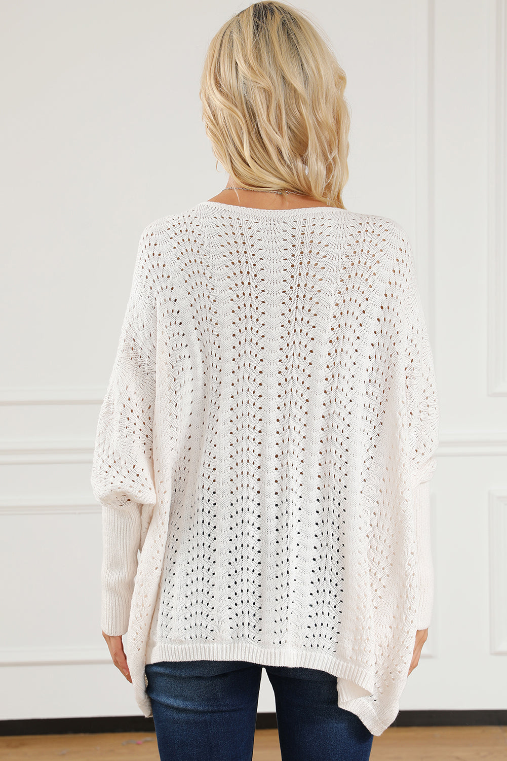 Beige Ribbed Hollow Knit Dolman Sleeve Sweater Sweaters & Cardigans JT's Designer Fashion