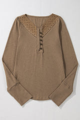 Chestnut Anglaise Broider Ribbed Long Sleeve Top Long Sleeve Tops JT's Designer Fashion