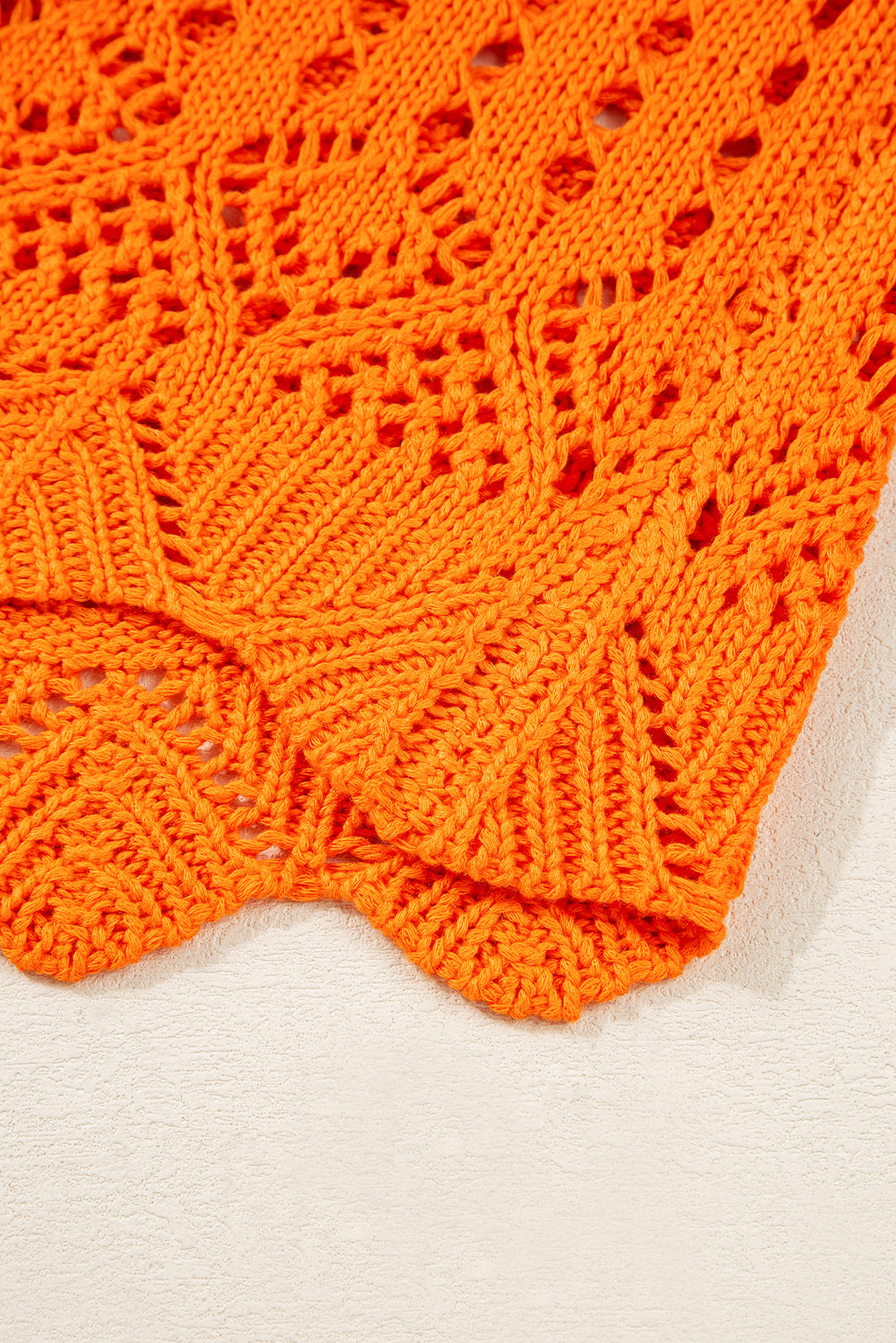 Carrot Solid Color Open Crochet Scallop Edge Sweater Sweaters JT's Designer Fashion