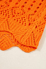 Carrot Solid Color Open Crochet Scallop Edge Sweater Sweaters JT's Designer Fashion