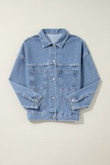 Wild Wind Washed Oversize Pocketed Denim Jacket Denim Jackets JT's Designer Fashion
