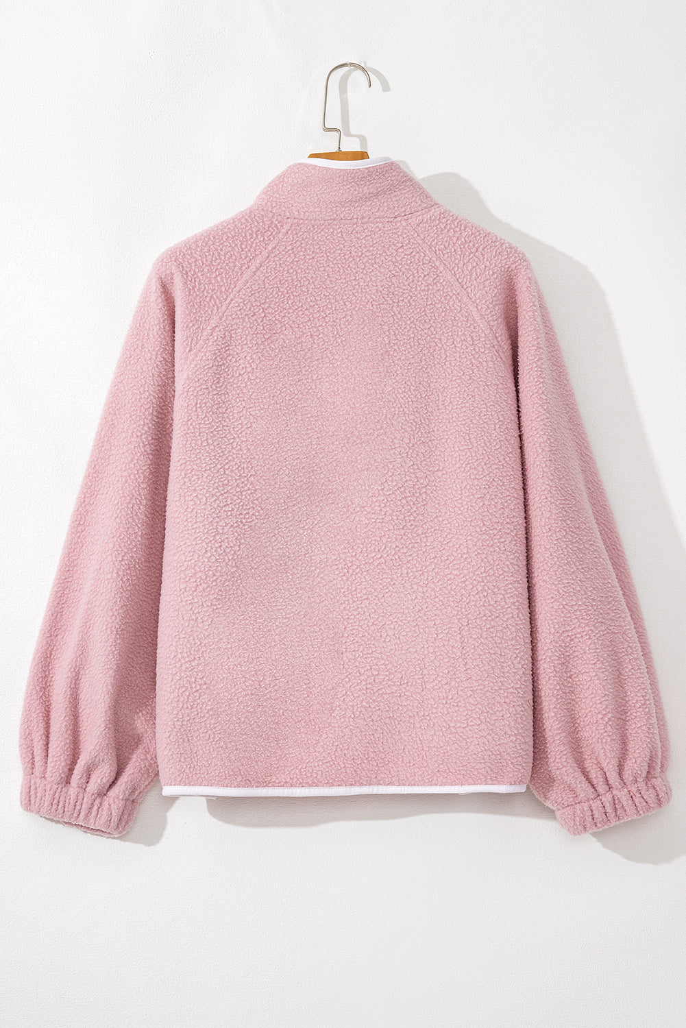 Fushia Stand Neck Half Button Zip Pocket Plush Sweatshirt Sweatshirts & Hoodies JT's Designer Fashion