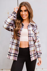 Pink Geometric Plaid Print Pocketed Shacket Plaid Shackets JT's Designer Fashion