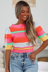 Multicolour Color Block Half Sleeve Slim Fit Sweater T Shirt Sweaters & Cardigans JT's Designer Fashion