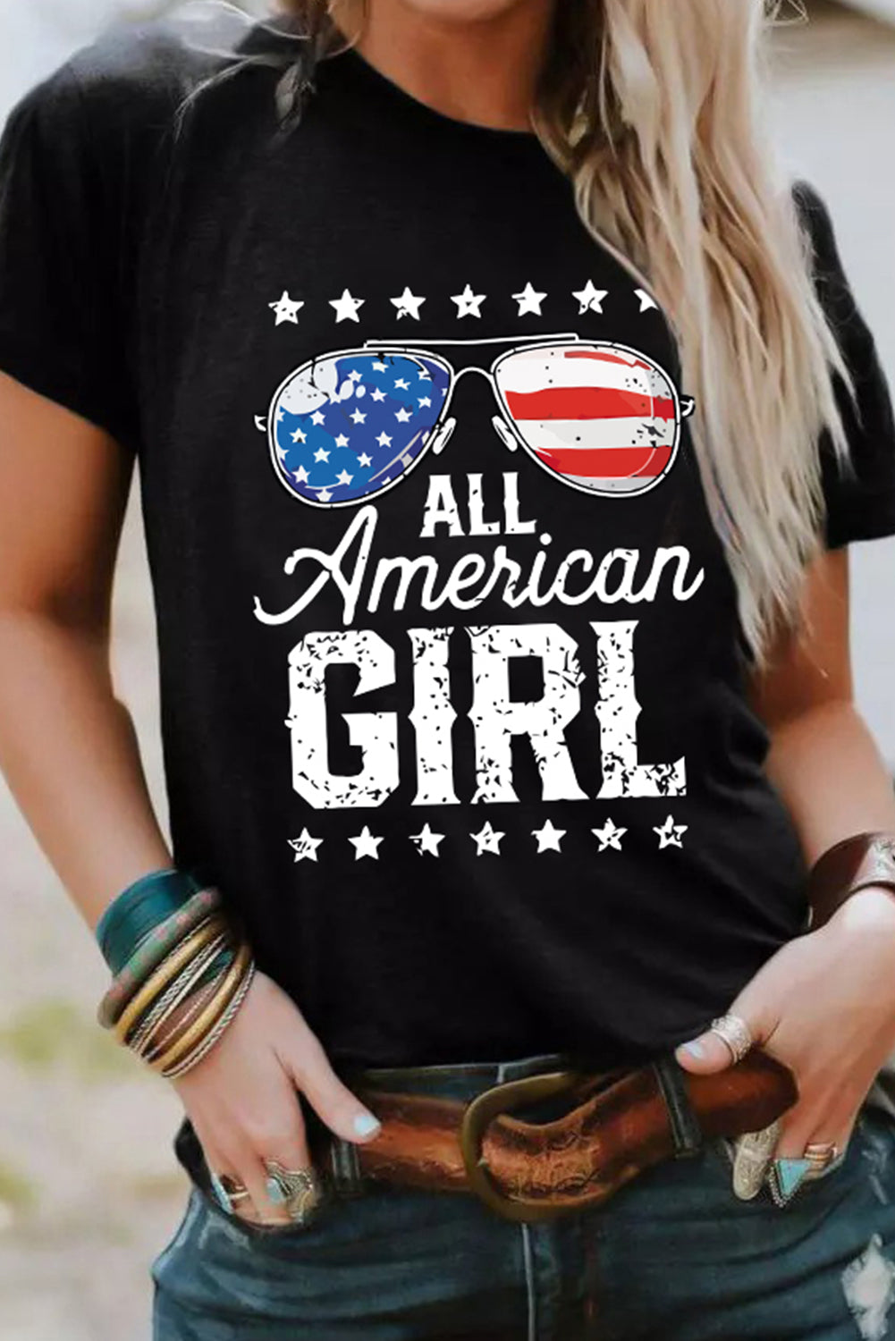 Black Stars and Stripes Glasses Slogan Graphic T Shirt Graphic Tees JT's Designer Fashion