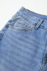 Dusk Blue Raw Hem Unique Cuffs Straight High Rise Loose Jeans Jeans JT's Designer Fashion