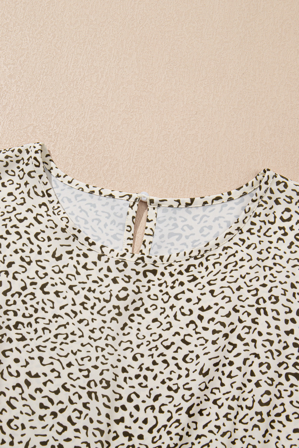 Beige Plus Size Leopard Print Frill Trim Short Sleeve Flared Dress Plus Size Midi Dresses JT's Designer Fashion