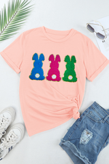 Pink Easter Bunny Chenille Patched Graphic Tee Graphic Tees JT's Designer Fashion