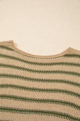 Khaki Stripe Drop Shoulder Casual Sweater Sweaters JT's Designer Fashion