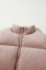 Apricot Pink Full Zipper Quilted Puffer Jacket Jackets JT's Designer Fashion