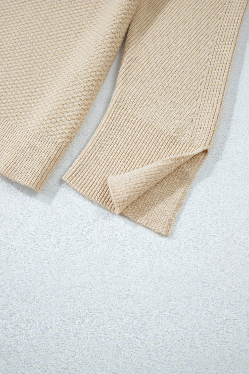 Parchment Solid Textured Knit Split Cuff Drop Shoulder Loose Sweater Sweaters JT's Designer Fashion