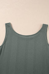 Duffel Green Solid Color Ribbed Ruffle Tank Top and Pants Set Pant Sets JT's Designer Fashion