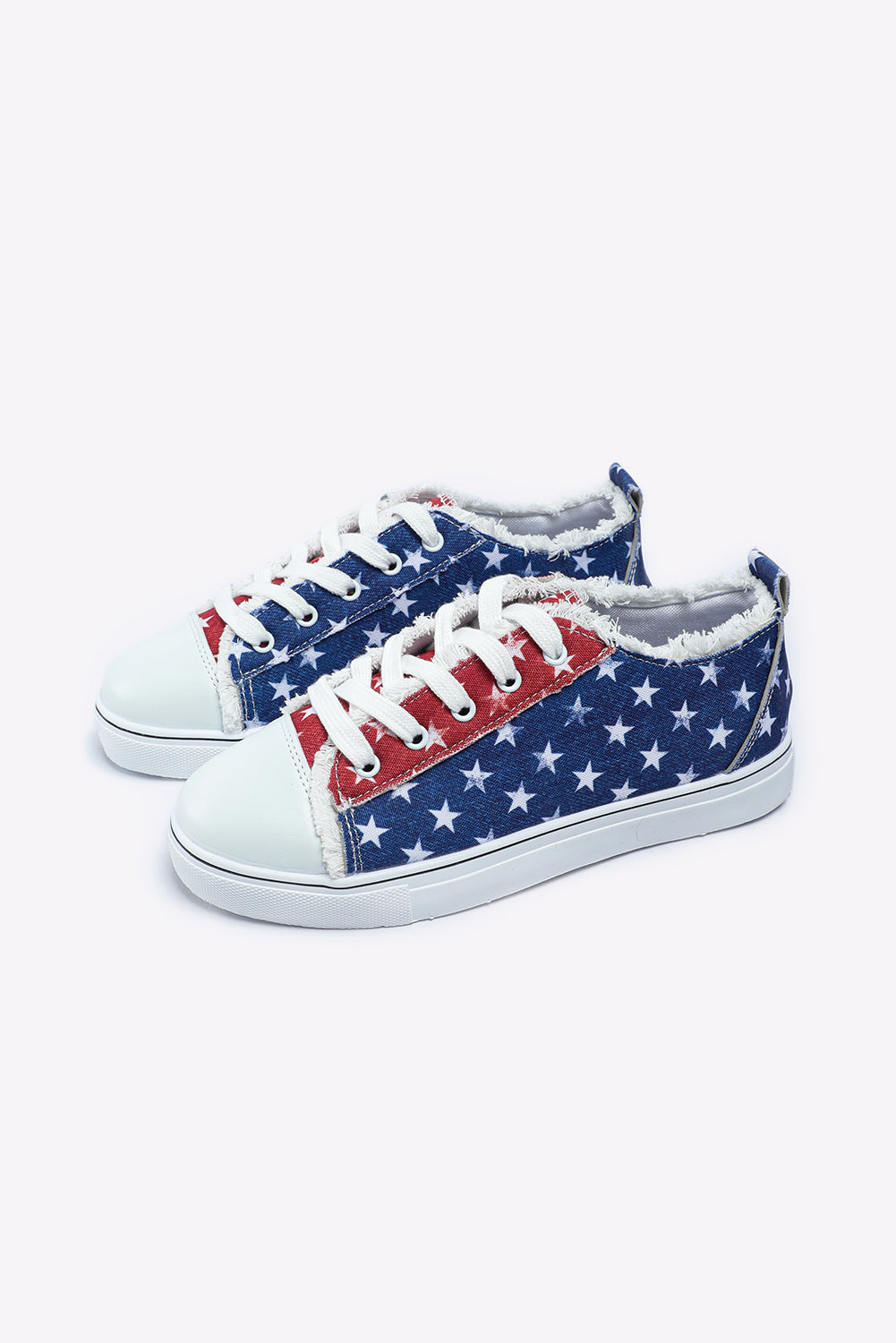 Multicolor American Flag Stars Printed Frayed Detail Lace-up Shoes Women's Shoes JT's Designer Fashion
