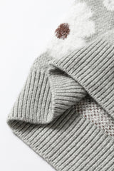 Gray Floral Pattern Half Zip Drop Shoulder Sweater Sweaters JT's Designer Fashion