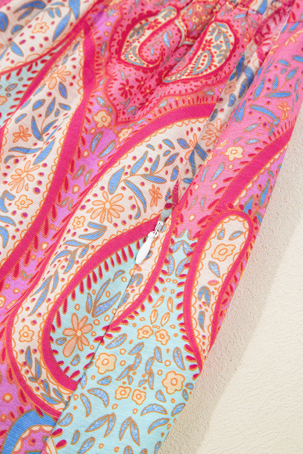Rose Tribal Paisley Print Ruffled Sleeve Notch Neck Midi Dress Floral Dresses JT's Designer Fashion