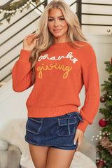 Gold Flame Thanks Giving Letter Graphic Crew Neck Sweater Sweaters JT's Designer Fashion