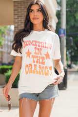 White SOMETHING IN THE ORANGE Graphic Crew Neck T Shirt Graphic Tees JT's Designer Fashion