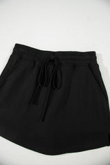 Black French Terry Drawstring Mini Skort with Pockets Skirts & Petticoat JT's Designer Fashion