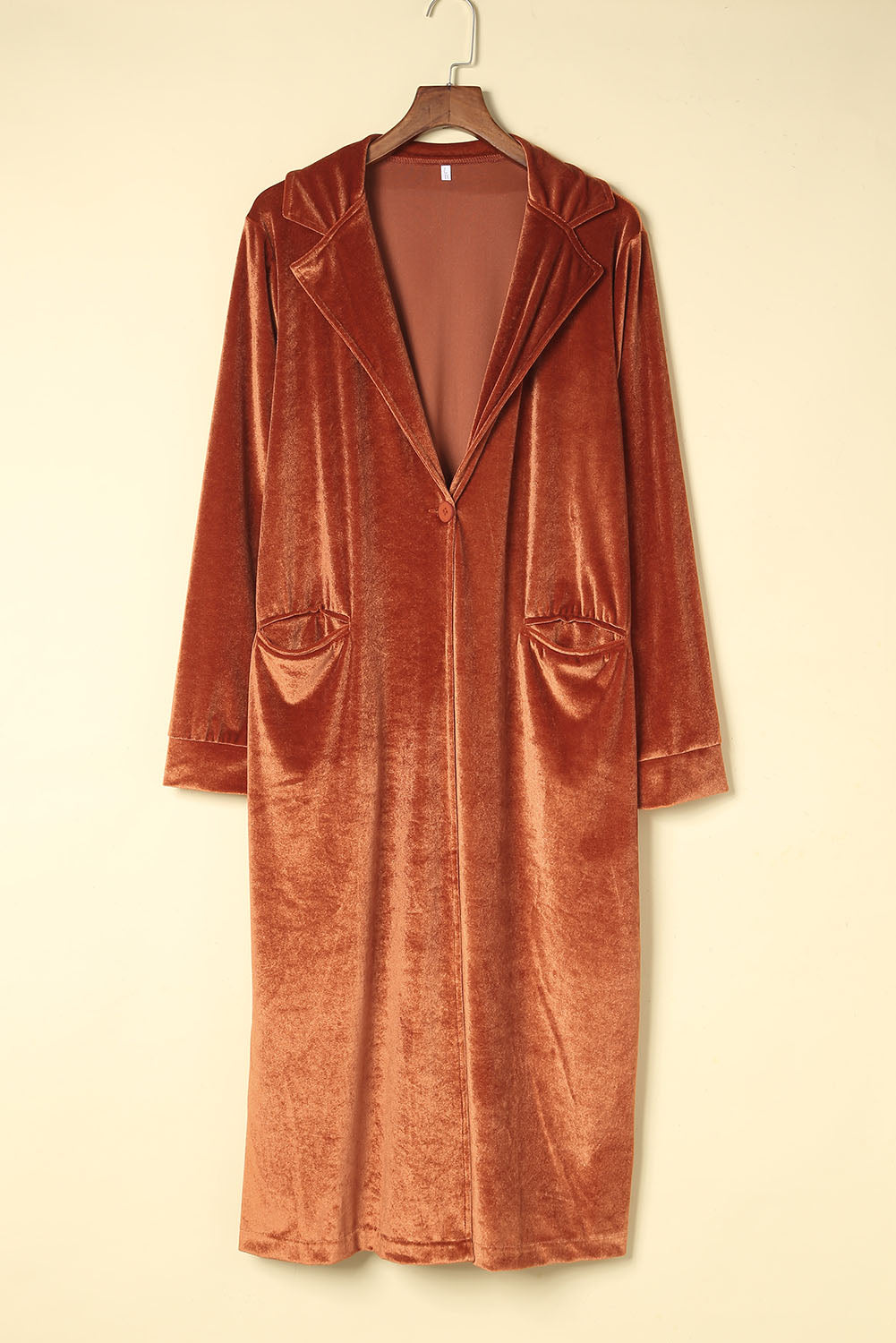 Brown Retro Velvet Long Sleeve Pocket Coat Coats JT's Designer Fashion