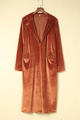 Brown Retro Velvet Long Sleeve Pocket Coat Coats JT's Designer Fashion