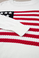 White American Flag Cable Knit Drop Shoulder Sweater Sweaters JT's Designer Fashion
