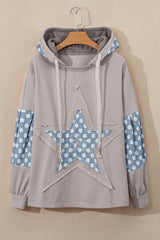 Beau Blue Floral Patchwork Star Pattern Drawstring Hoodie Sweatshirts & Hoodies JT's Designer Fashion
