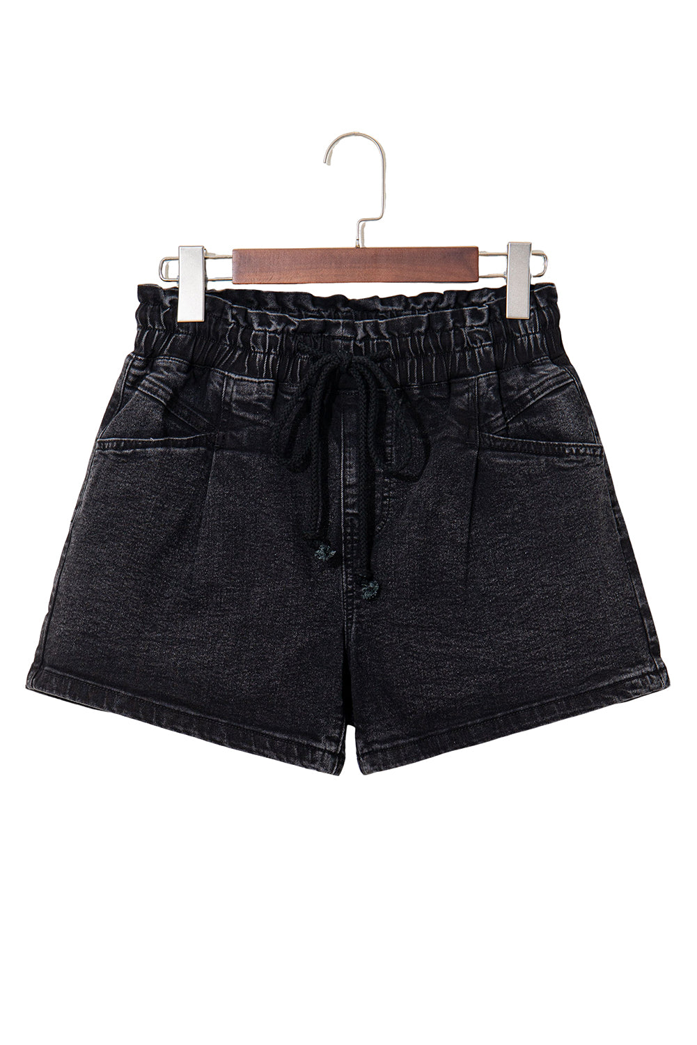 Black Drawstring High Waist Casual Denim Shorts with Pockets Denim Shorts JT's Designer Fashion