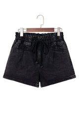 Black Drawstring High Waist Casual Denim Shorts with Pockets Denim Shorts JT's Designer Fashion