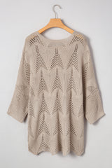Parchment Hollow Out Knit 7/8 Sleeve Casual Sweater Sweaters JT's Designer Fashion