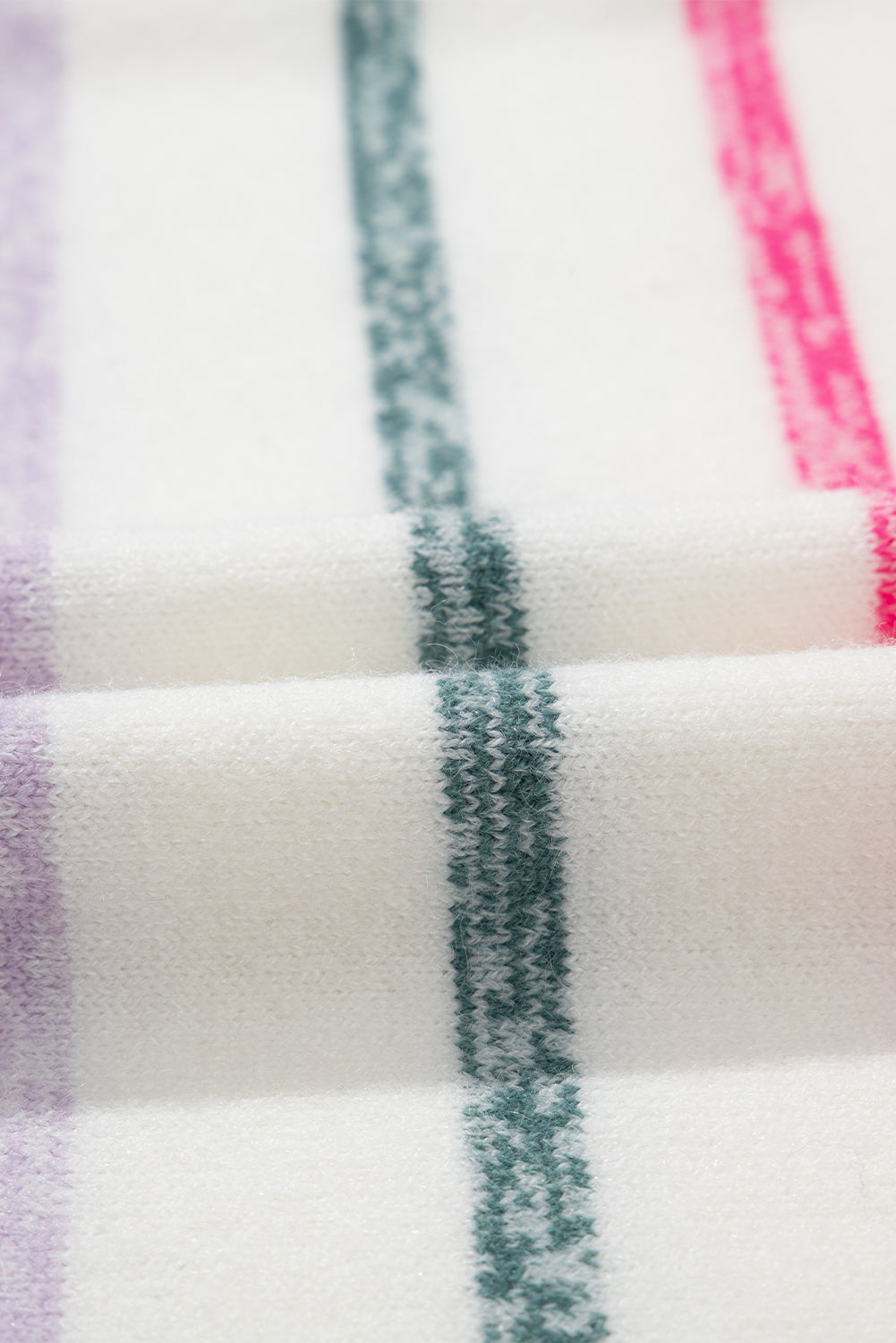 White Colorful Striped Ribbed Trim Sweater Sweaters JT's Designer Fashion