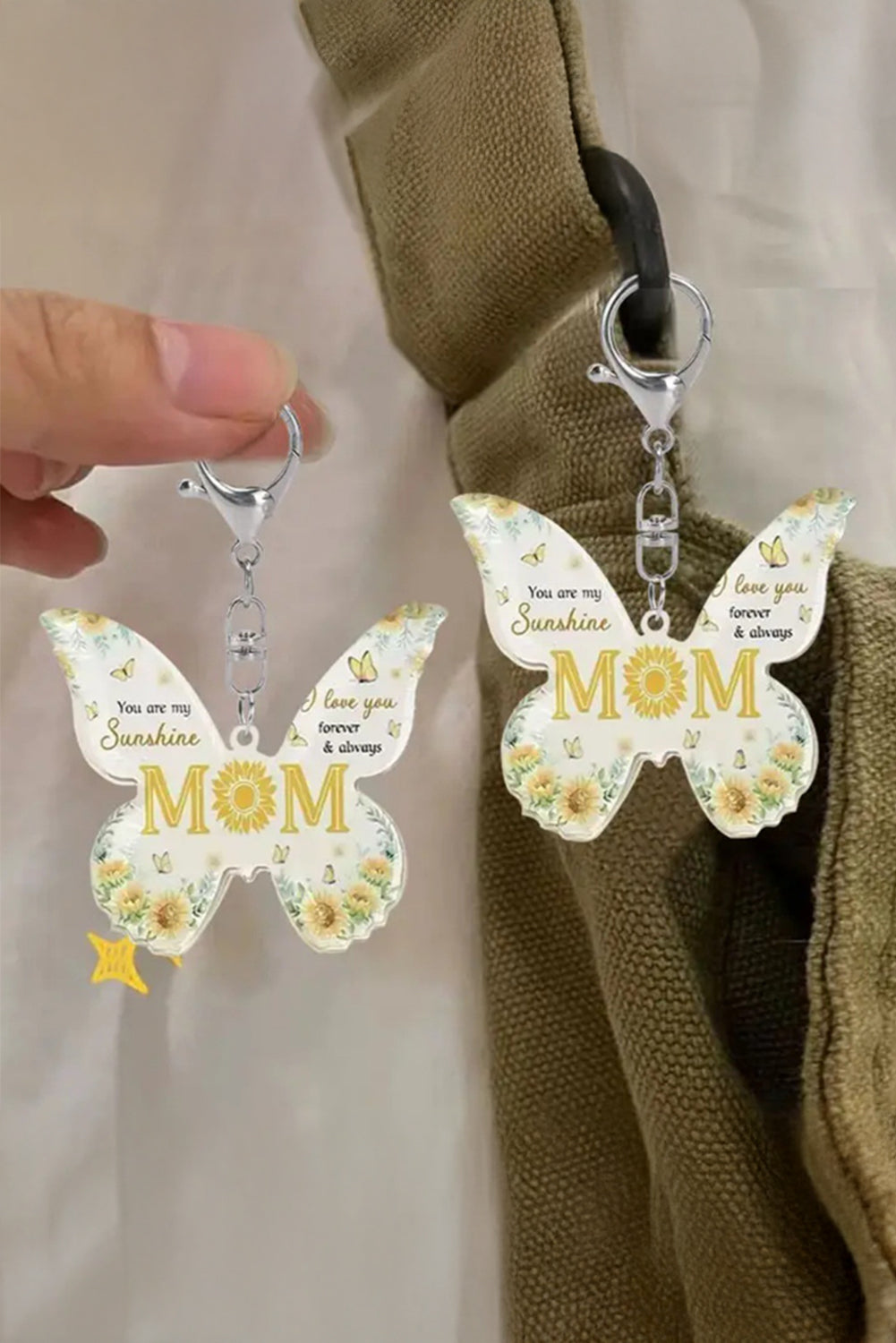 Yellow MOM Butterfly Shape Acrylic Keychain Other Accessories JT's Designer Fashion