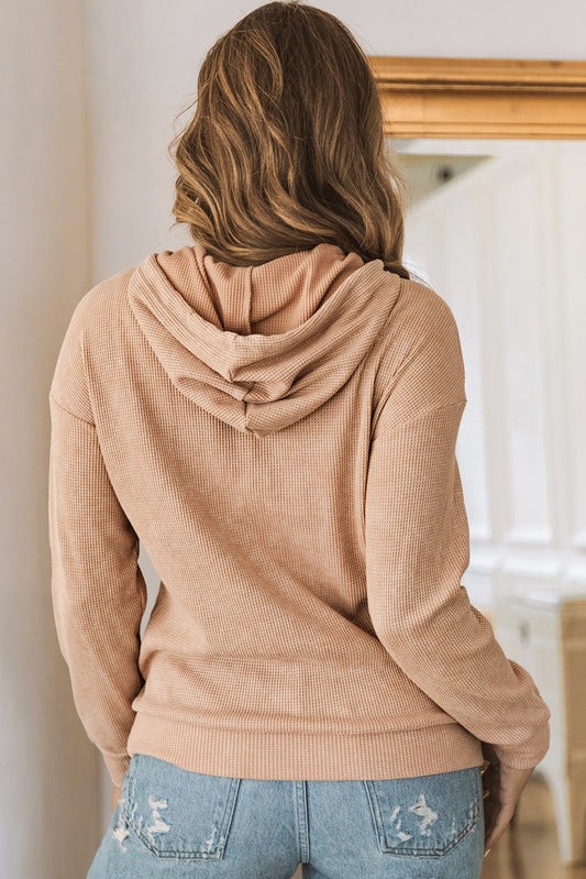 Waffle Knit Kangaroo Pocket Hooded Sweatshirt Sweatshirts & Hoodies JT's Designer Fashion